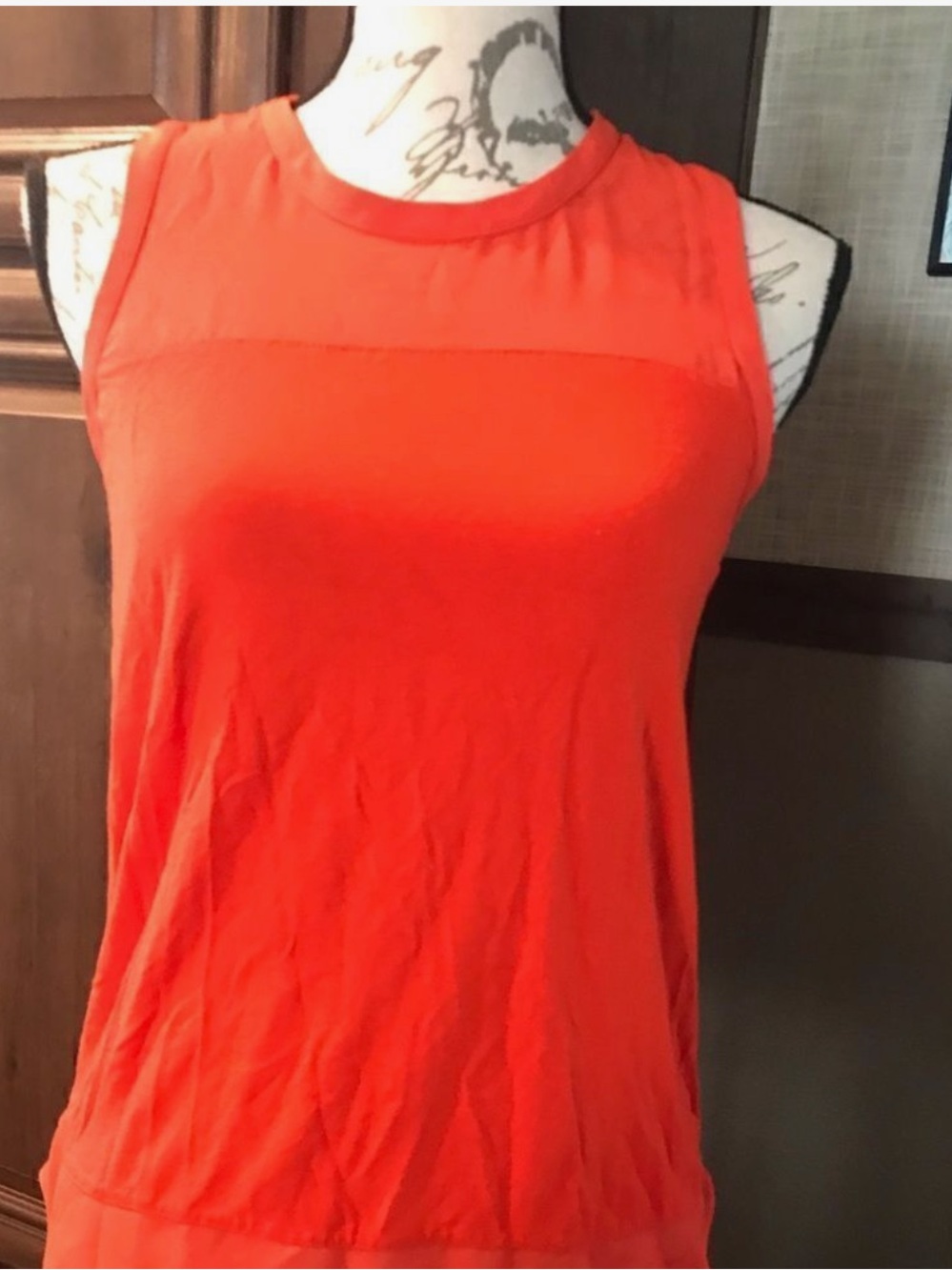 Vince Camuto Bright Red Sleeveless Layered Chiffon Top - Picture 8 of 10